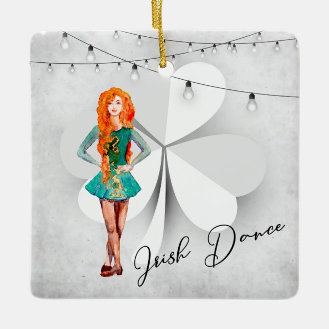 Personalised Irish Dance Clover Christmas Ceramic Ornament (Front)