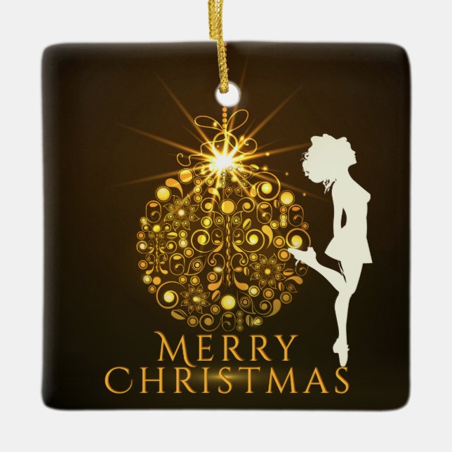 Personalised Irish Dance Golden Christmas Ceramic Ornament (Front)