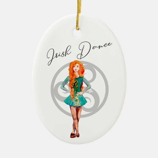 Personalised Irish Dance Hard Shoe Celtic Knot Ceramic Tree Decoration (Front)