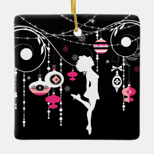 Personalised Irish Dance Pink Black Christmas Ceramic Ornament (Front)