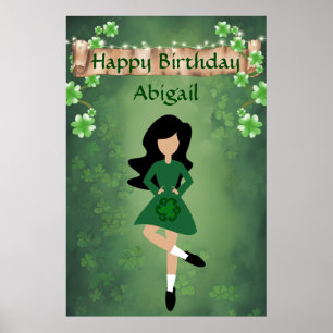 Personalised Irish Dance, Red Black Happy Birthday Poster