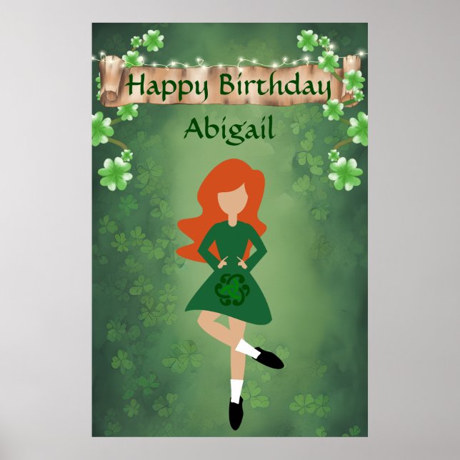 Personalised Irish Dance, Red Hair Happy Birthday Poster (Front)