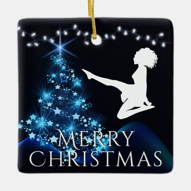 Personalised Irish Dance Soft Shoe Blue Christmas Ceramic Ornament (Front)