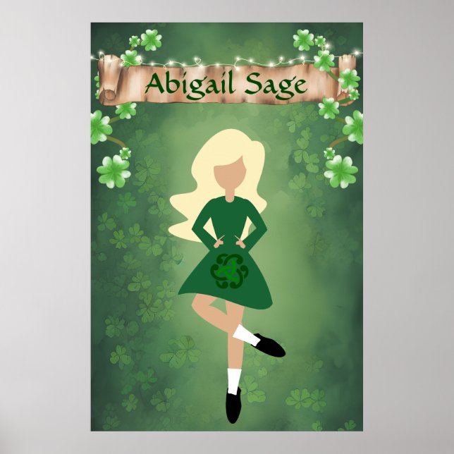 Personalised Irish Dancer with Blonde Hair Dance Poster (Front)