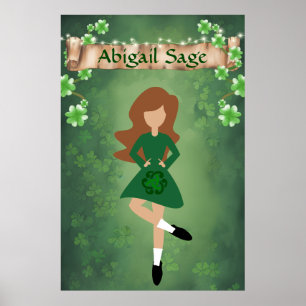 Personalised Irish Dancer with Brown Hair Dance Poster