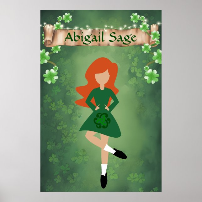 Personalised Irish Dancer with Red Hair Dance Poster (Front)