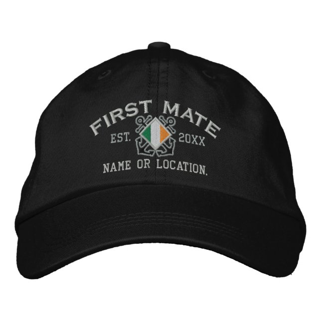 Personalised Irish First Mate Nautical Embroidery Embroidered Hat (Front)