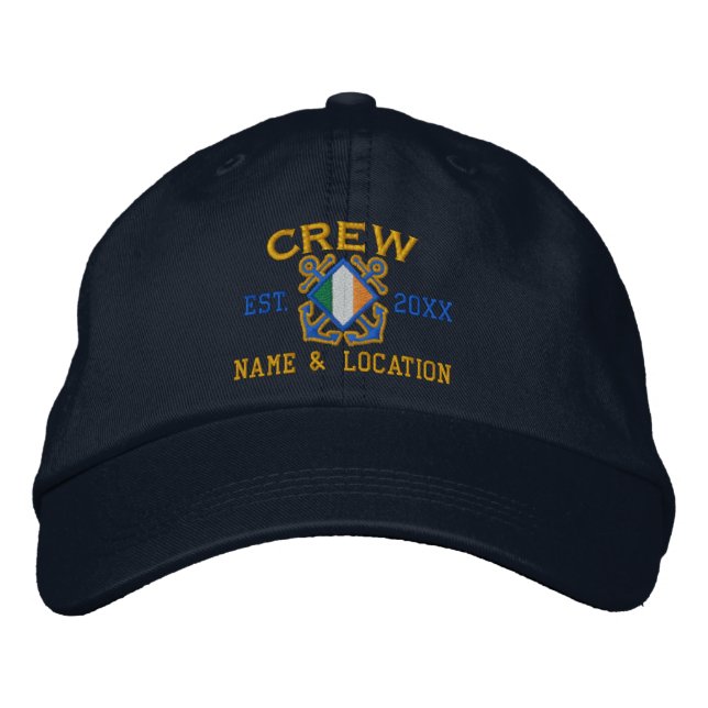 Personalised Irish Flag Crew Nautical Embroidery Embroidered Hat (Front)