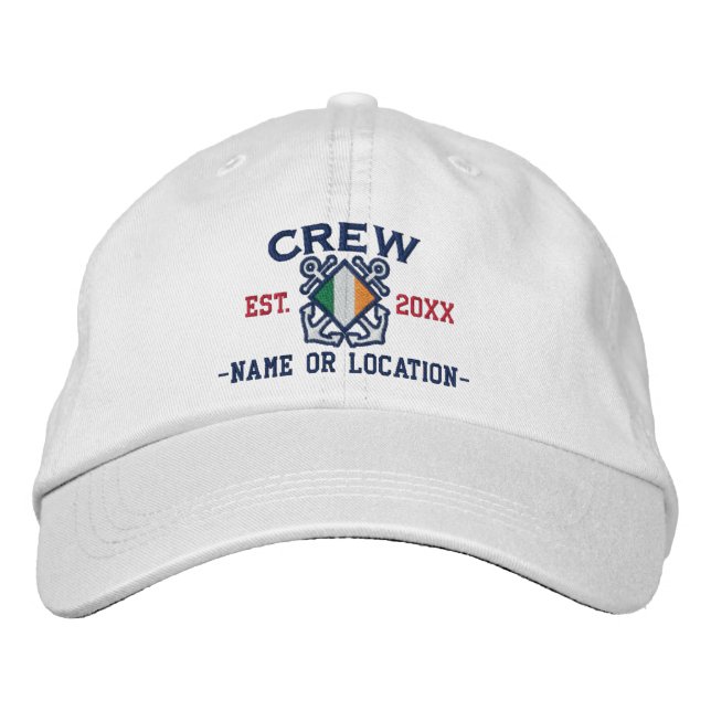 Personalised Irish Flag Crew Nautical Embroidery Embroidered Hat (Front)