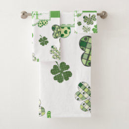 Personalised Irish Green Clover St Patrick's Bath Towel Set
