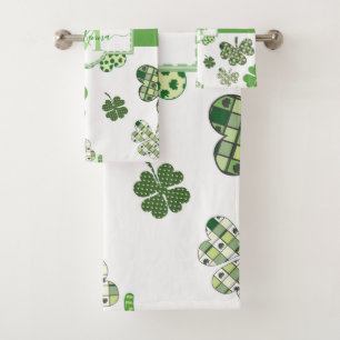 Personalised Irish Green Clover St Patrick's Bath Towel Set