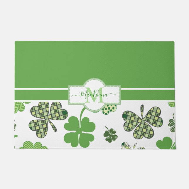 Personalised Irish Green Clover St Patricks Doormat (Front)