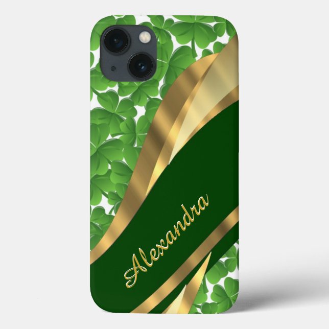 Personalised Irish green shamrock pattern Case-Mate iPhone Case (Back)