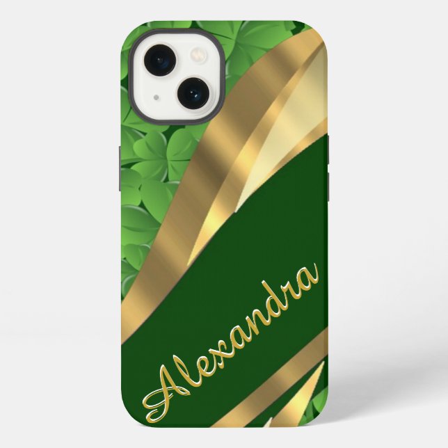 Personalised Irish green shamrock pattern iPhone Case (Back)