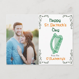 Personalised Irish Harp Postcard   St. Patrick Day