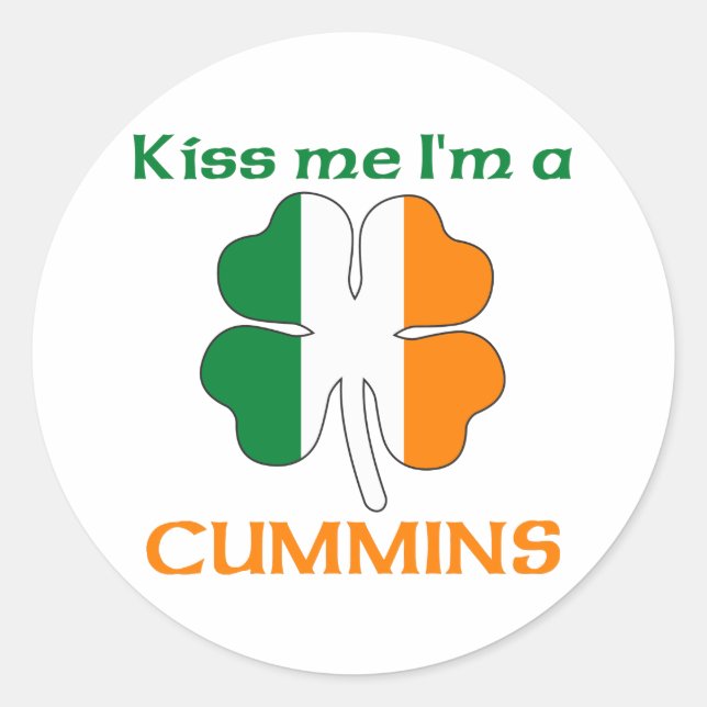 Personalised Irish Kiss Me I'm Cummins Classic Round Sticker (Front)