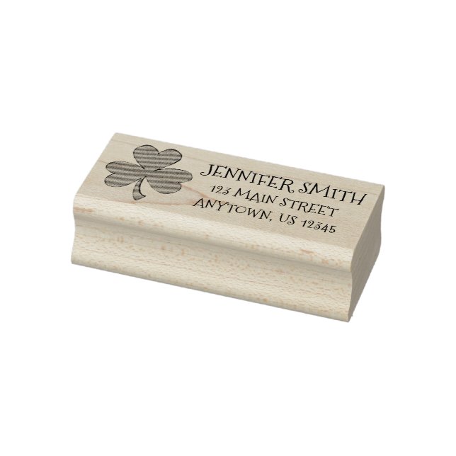 Personalised Irish Lucky Clover Shamrock Address Rubber Stamp (Stamp)