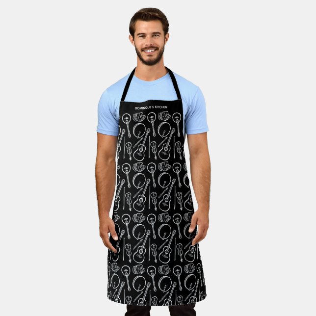 Personalised Irish Music Instrument Pattern Apron (Worn)