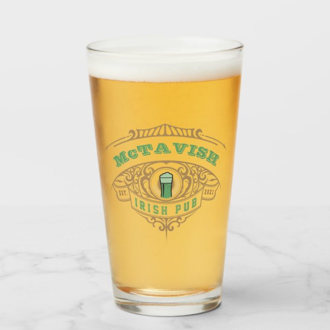 Personalised Irish Pub Beer Glass (Front Filled)
