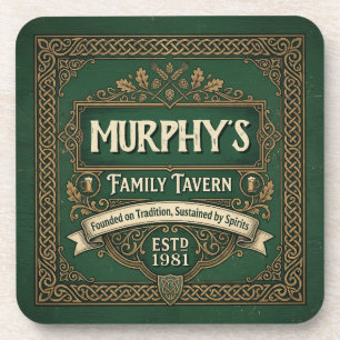 Personalised Irish Pub Family Tavern Vintage Green Coaster