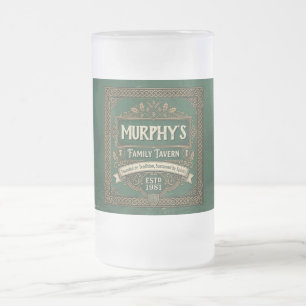 Personalised Irish Pub Family Tavern Vintage Green Frosted Glass Beer Mug