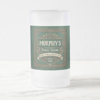 Personalised Irish Pub Family Tavern Vintage Green Frosted Glass Beer Mug