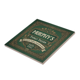 Personalised Irish Pub Family Tavern Vintage Green Tile