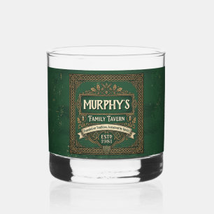 Personalised Irish Pub Family Tavern Vintage Green Whiskey Glass