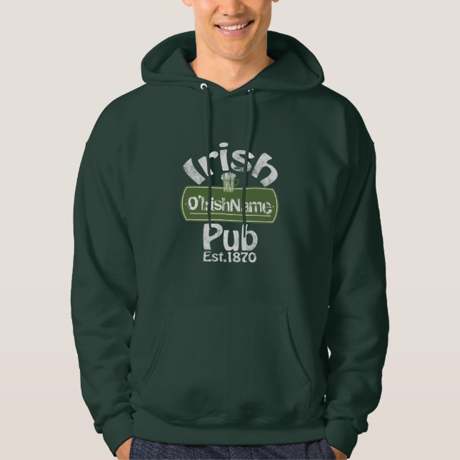 Personalised Irish Pub Old Keg Effect Sign Hoodie (Front)