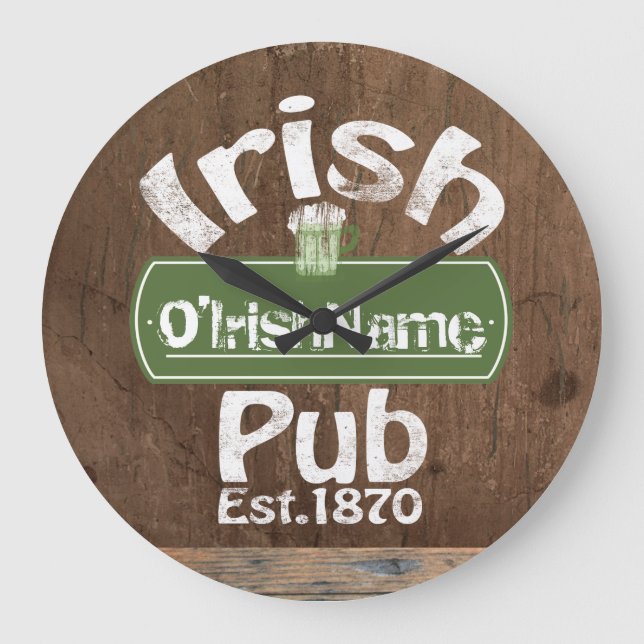 Personalised Irish Pub Old Keg Effect Sign Large Clock (Front)