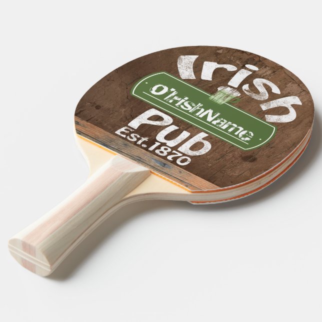 Personalised Irish Pub Old Keg Effect Sign Ping Pong Paddle (Back Angle)