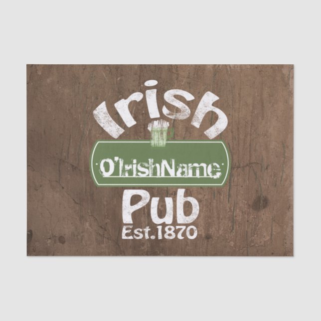 Personalised Irish Pub Old Keg Effect Sign Tissue Paper (Front)