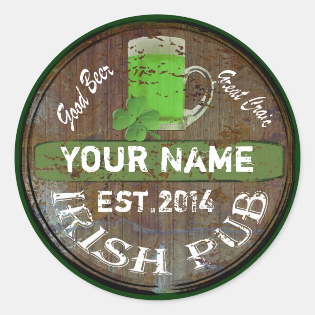 Personalised Irish pub sign Classic Round Sticker (Front)