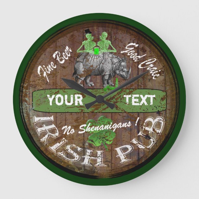 Personalised Irish pub sign Large Clock (Front)