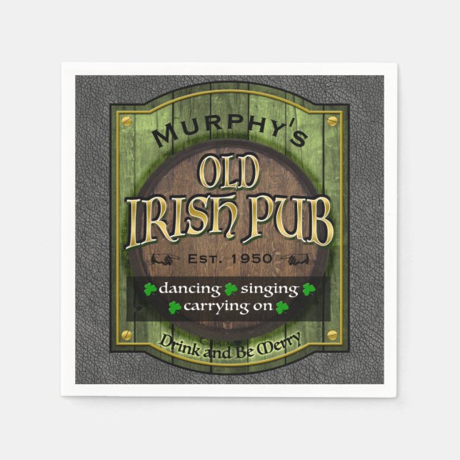 Personalised, Irish Pub Sign Napkin (Front)