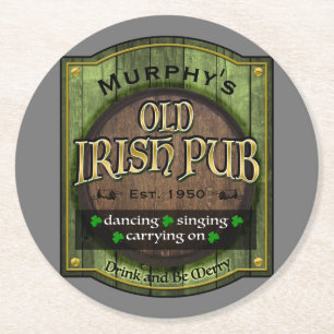 Personalised,  Irish Pub Sign Round Paper Coaster