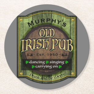 Personalised,  Irish Pub Sign Round Paper Coaster