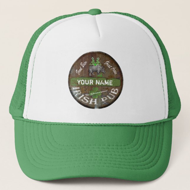 Personalised Irish pub sign Trucker Hat (Front)