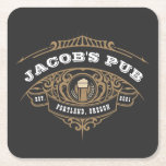 Personalised Irish Pub Square Paper Coaster<br><div class="desc">Create your own Irish pub drink coasters! This design features an ornamental pub logo design with a mug of frothy beer in the centre. Text includes an area for you to add your name and year, but you can personalise with anything you like. These personalised Irish pub coasters would be...</div>
