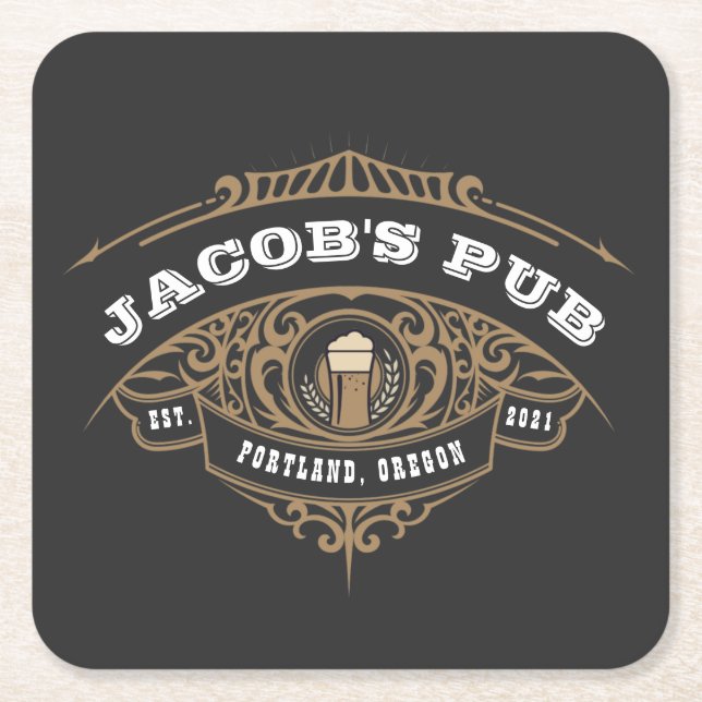 Personalised Irish Pub Square Paper Coaster (Front)