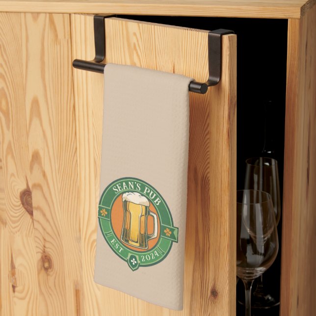 Personalised Irish Pub Towel - Custom Dishcloth  (Thirds Fold)