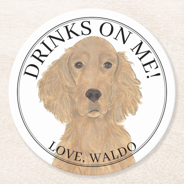 Personalised Irish Setter Dog Wedding Round Paper Coaster (Front)