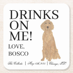 Personalised Irish Setter Dog Wedding Square Paper Coaster