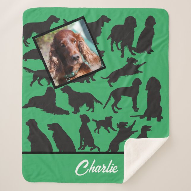 Personalised Irish Setter pattern Sherpa Blanket (Front)
