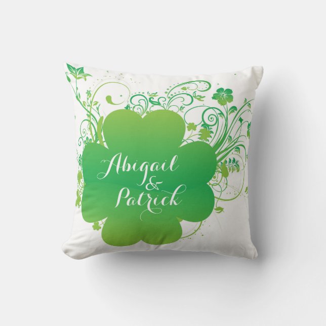 Personalised Irish Shamrock Accent Pillow (Front)