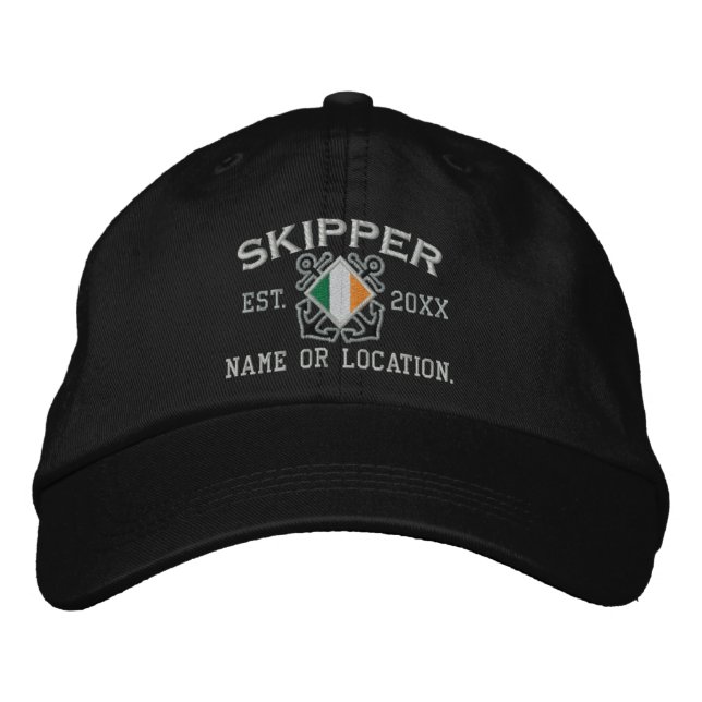 Personalised Irish Skipper Nautical Embroidery Embroidered Hat (Front)