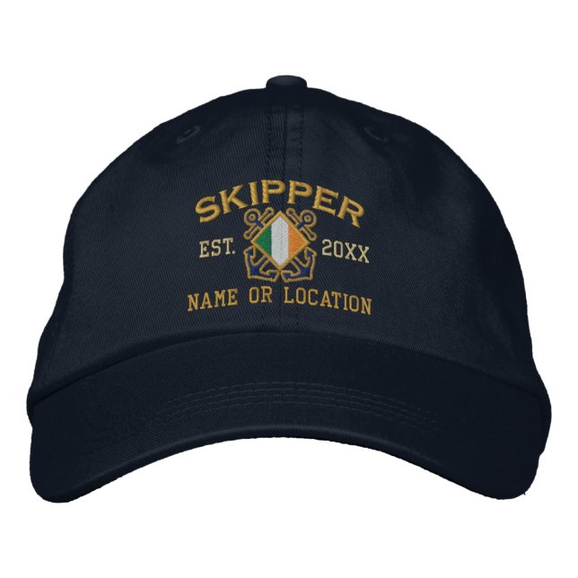 Personalised Irish Skipper Nautical Embroidery Embroidered Hat (Front)