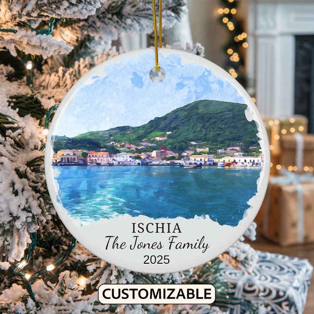 Personalised Ischia Ornament, Italy Ceramic Tree Decoration (Creator Uploaded)