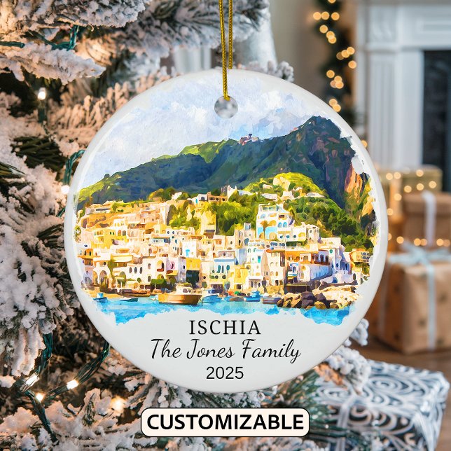 Personalised Ischia Ornament, Italy Ceramic Tree Decoration (Creator Uploaded)