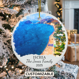 Personalised Ischia Ornament, Italy Gift Ceramic Tree Decoration